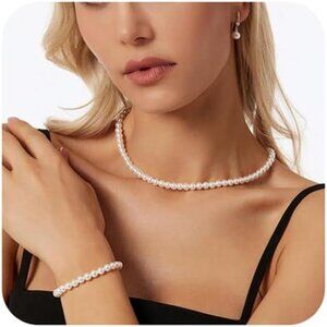 Gold Jewelry A1 White Women Dainty Pearl Choker Earrings Bracelet Wedding Gift